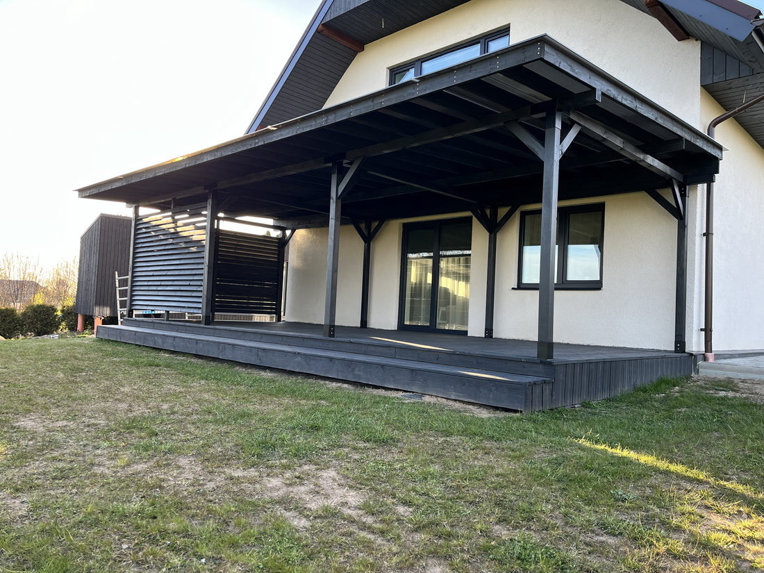 Modular DIY canopy by Terases, 10m by 4.5m, showing the sturdy frame and fabric cover for outdoor shade and shelter.