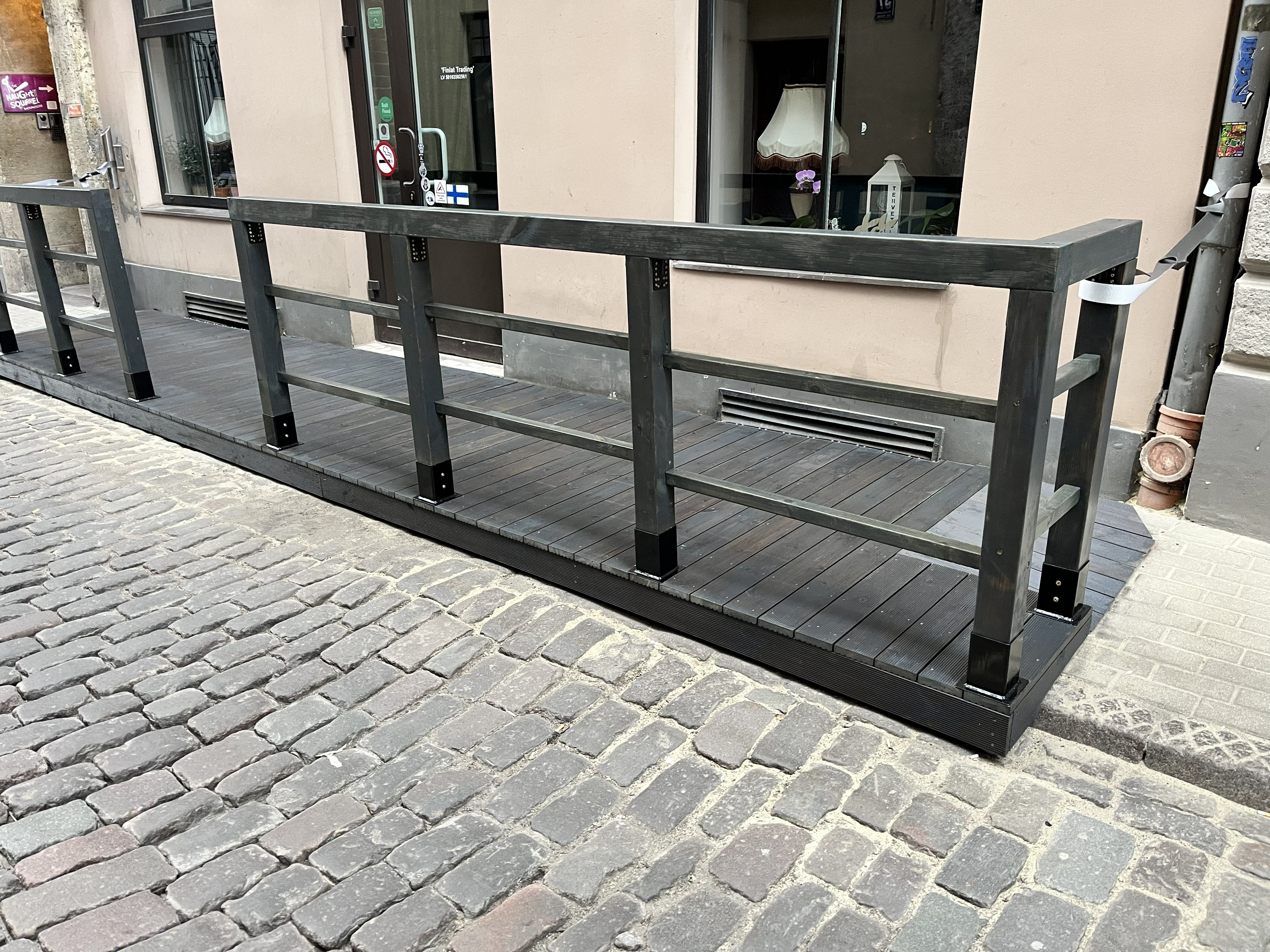 Terrace deck (parklet) for cafes and restaurants, 7m x 1.5-1.7m, by Terases, showing wooden outdoor seating area with tables and chairs.