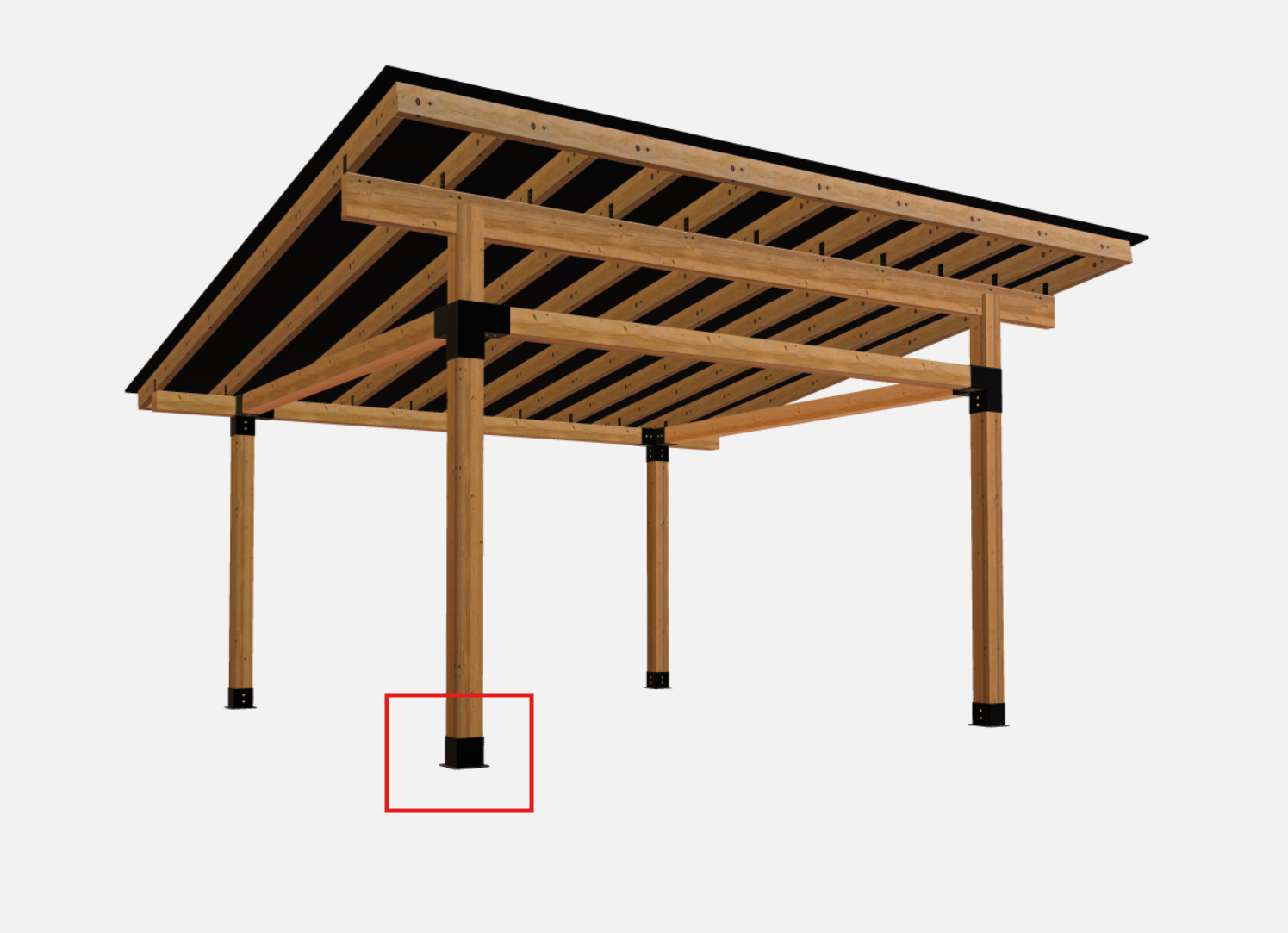 Terases Post Base Bracket for 145x145mm lumber, metal corner support for outdoor decking or fencing.