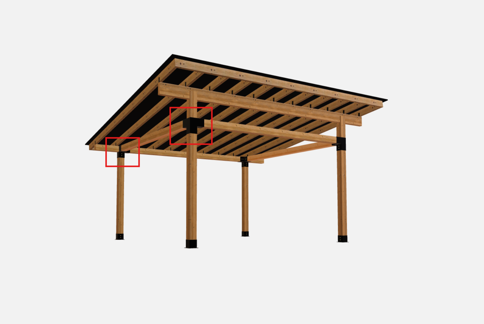 Terases 3-way corner bracket for canopy, 145x145mm lumber, showing sturdy metal joint for outdoor canopy construction.