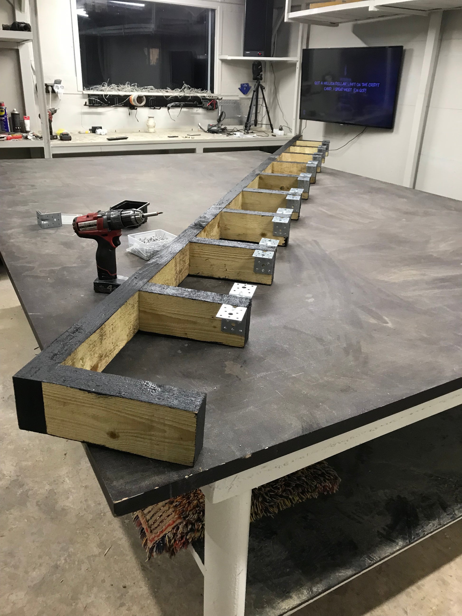 Wooden beams with brackets 