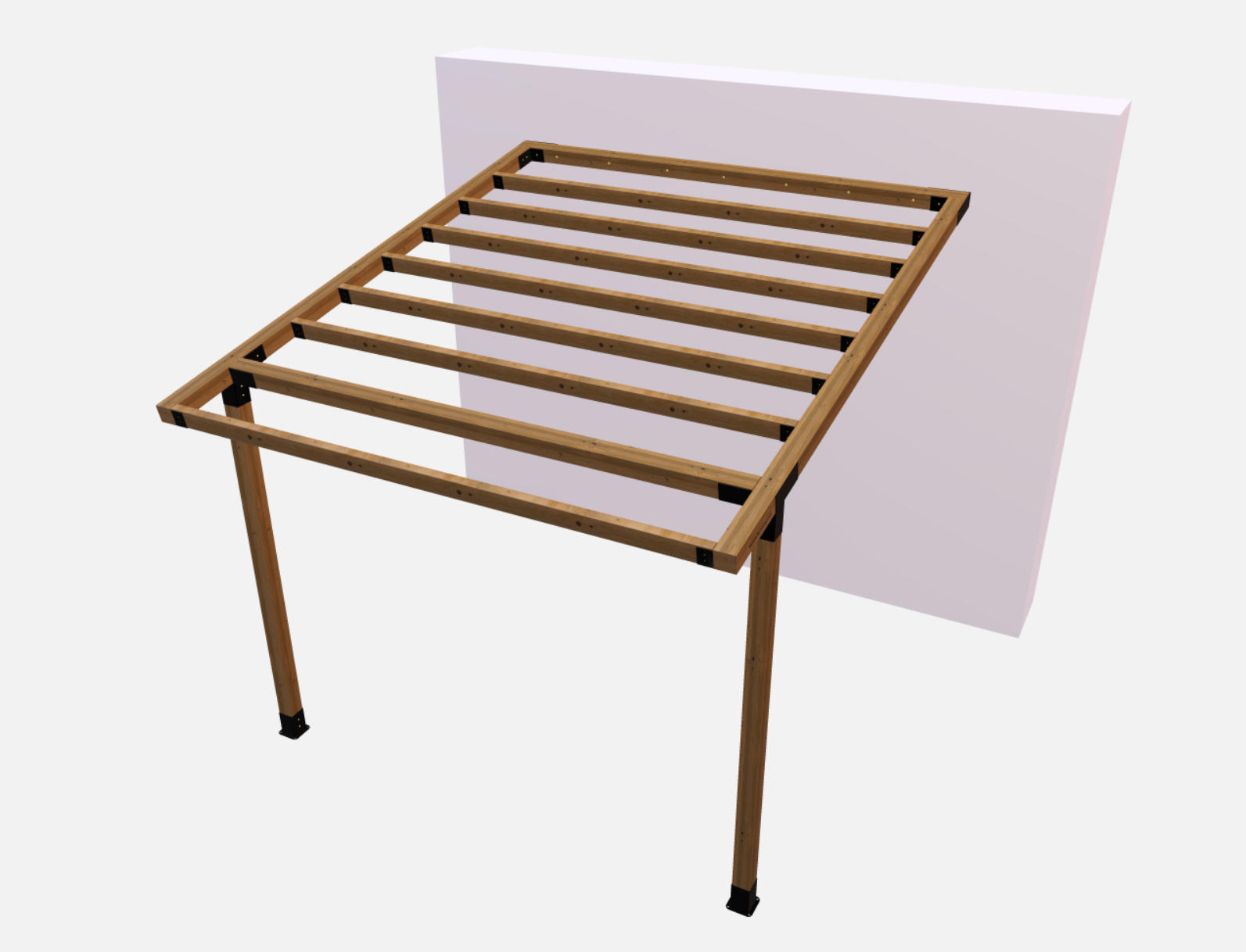 Pie sienas montējams, slīpas nojumes stiprinājumu komplekts (10° slīpums, 95x95mm brusām)